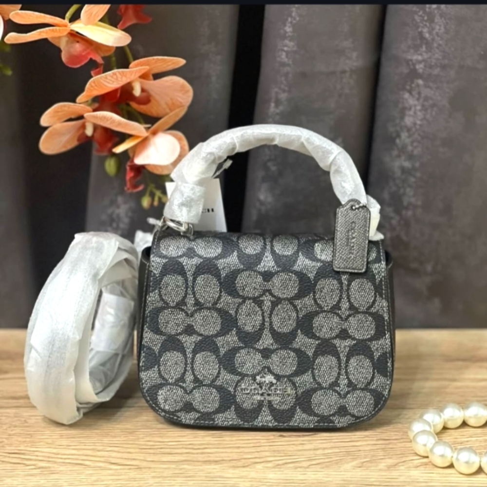NWT COACH CX576 Lysa Top Handle Bag Signature Canvas & Leather Gunmetal